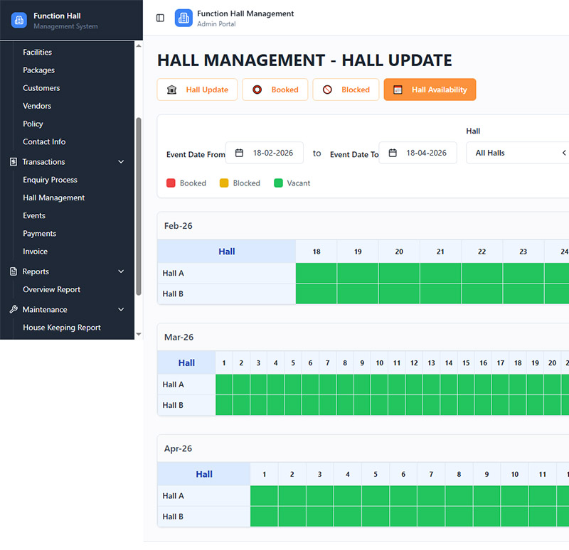 Exhibition/Wedding Halls Management
