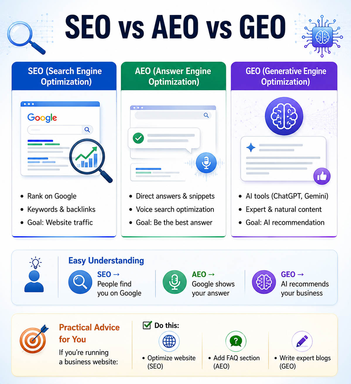 SEO vs AEO vs GEO