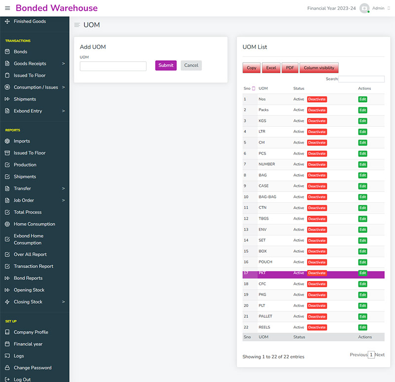 Bonded  Warehouse Management
